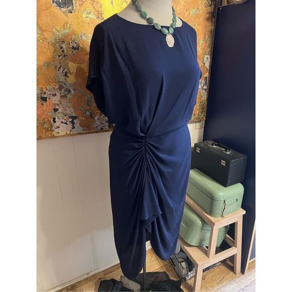 Misha Collection STUNNING Navy Blue Crepe Draped Kendall Dress w/Slit $340 Size - Picture 5 of 12